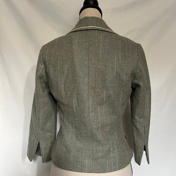 Vtg Y2K Halogen Wool Tweed Womens Crop Blazer Sz S Pin Stripe Preppy Old Money - Picture 7 of 12